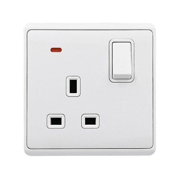 LONDON SINGLE SOCKET WITH 2P BUTTON SWITCH NEON WH