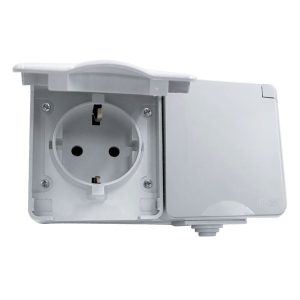 NÉMET TÍPUSÚ DUPLA DUGALJ FELÜLETRE IP65 SZÜRKE