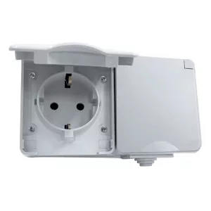 NÉMET TÍPUSÚ DUPLA DUGALJ FELÜLETRE IP65 FEHÉR