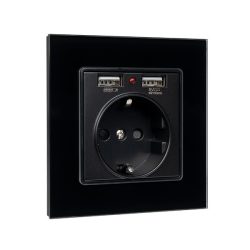 GERMAN TYPE SOCKET 16A WITH 2XUSB GLASS FRAME BL