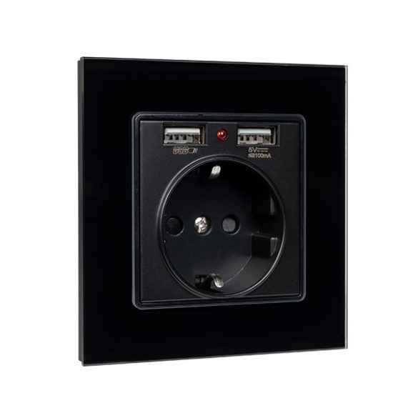 GERMAN TYPE SOCKET 16A WITH 2XUSB GLASS FRAME BL