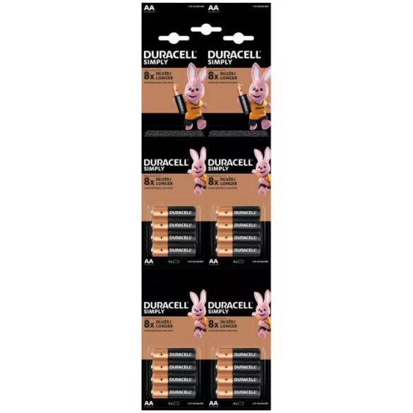 Duracell SIMPLY AA MN1500 LR6 ceruza elem KARTELLA 4x4db
