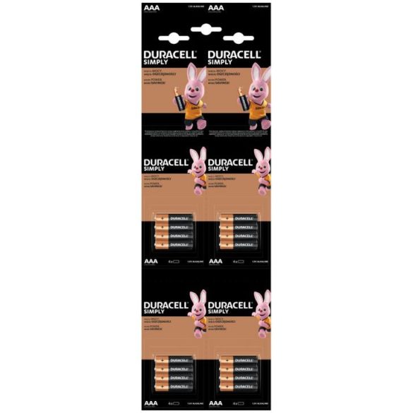 Duracell SIMPLY AAA MN2400 LR03 mikró elem KARTELLA 4x4db.