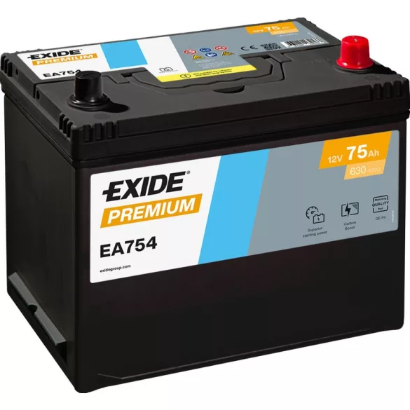 Exide Premium 75Ah 630A Jobb+ Akkumulátor (EA754)