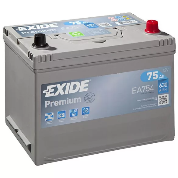 Exide Premium 75Ah 630A Jobb+ Akkumulátor (EA754)
