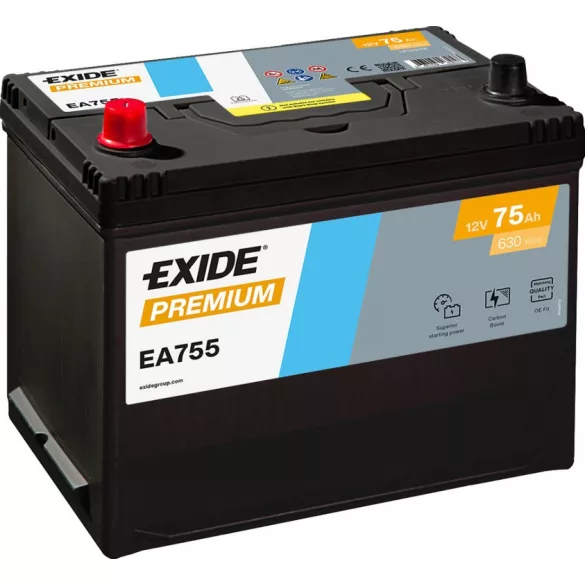 Exide Premium 75Ah 630A Bal+ Akkumulátor (EA755)