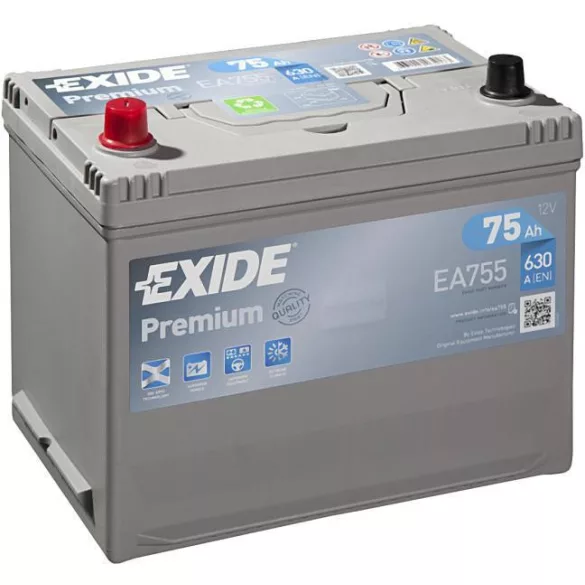 Exide Premium 75Ah 630A Bal+ Akkumulátor (EA755)