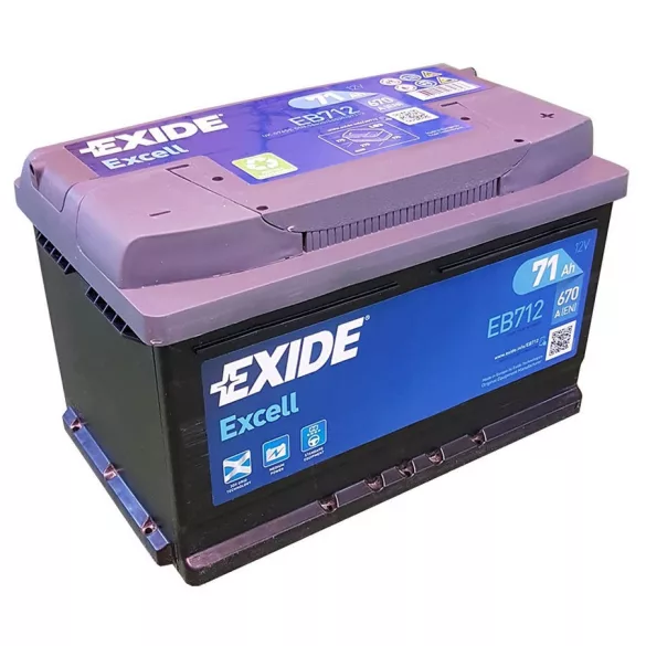 Exide Excell 71Ah 670A Jobb+ Akkumulátor (EB712)