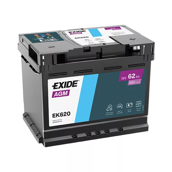 Exide AGM 62Ah 680A Jobb+ Akkumulátor (EK620)