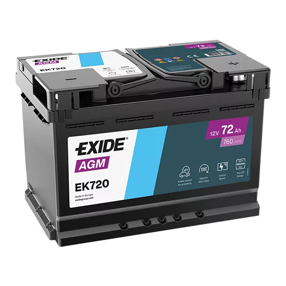 Exide AGM 72Ah 760A Jobb+ Akkumulátor (EK720)