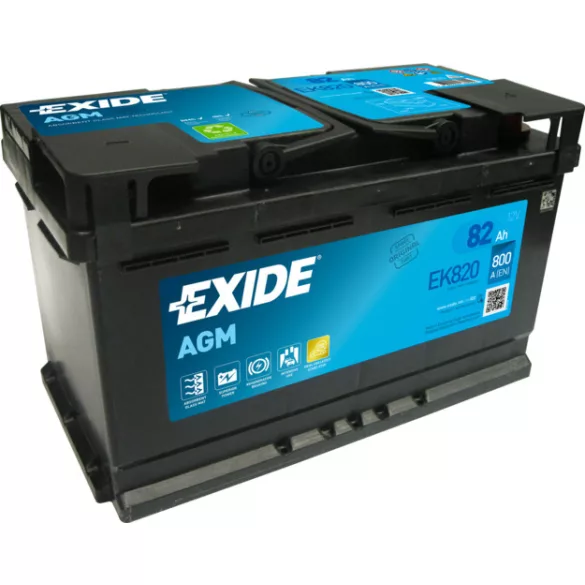 Exide AGM 82Ah 800A Jobb+ Akkumulátor (EK820)