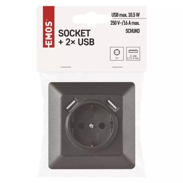 EMOS Aljzat USB csatlakozóval, SCHUKO antracit A6000.3