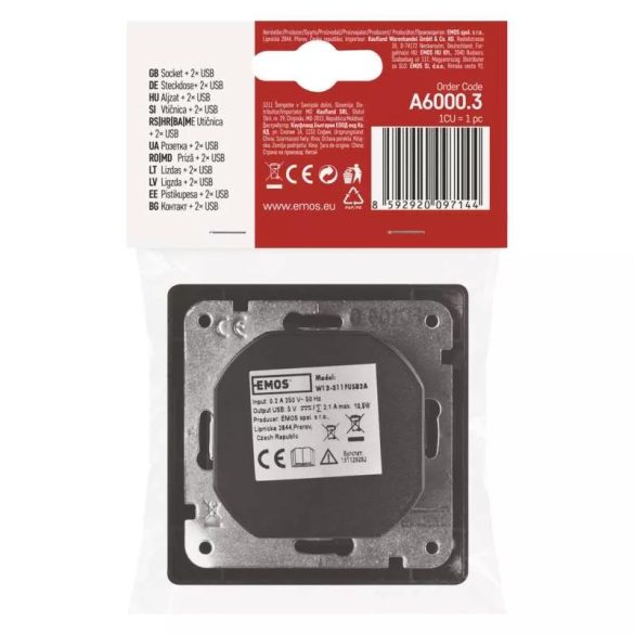 EMOS Aljzat USB csatlakozóval, SCHUKO antracit A6000.3