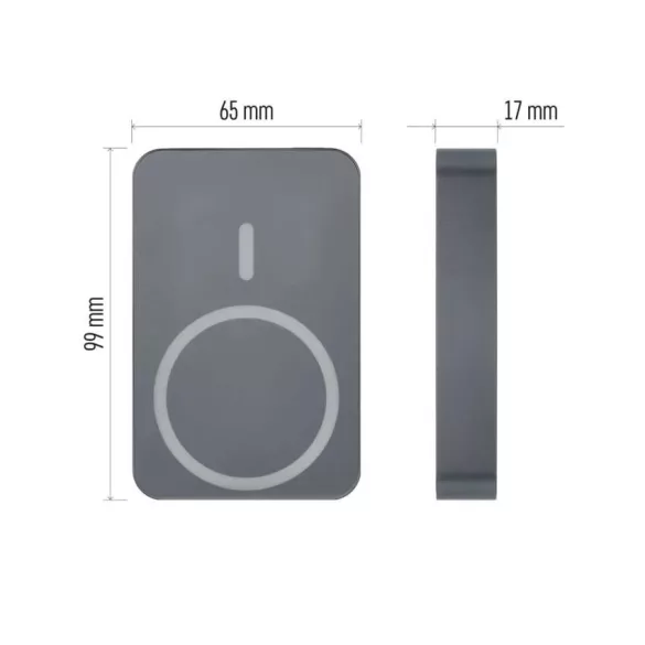 EMOS Powerbank WI 1046, 10 000 mAh, 20 W+Wireless magsafe, szürke, B0551GY