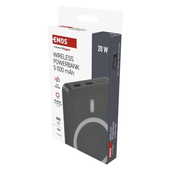 EMOS Powerbank WI 522, 5 000 mAh, 20 W+Wireless, magsafe, szürke B0555GY