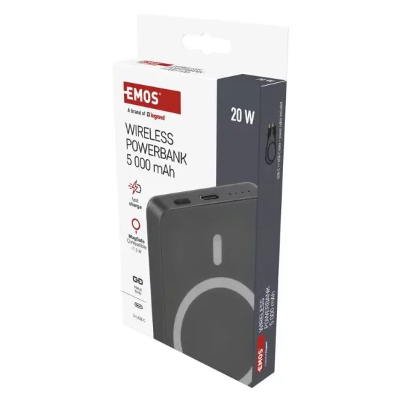 EMOS Powerbank WI 522, 5 000 mAh, 20 W+Wireless, szürke B0555GY