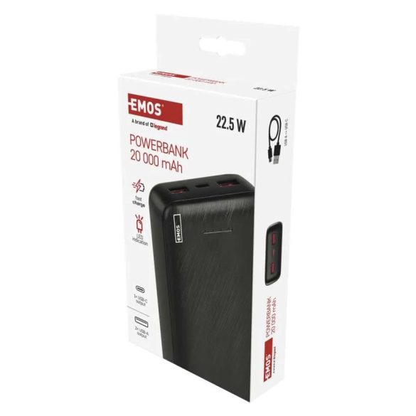EMOS Powerbank AlphaQ3, 20 000 mAh, 22,5 W, fekete