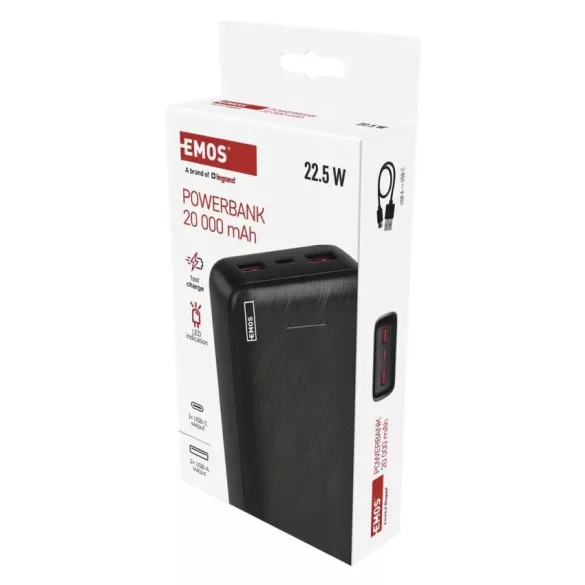 EMOS Powerbank AlphaQ3, 20 000 mAh, 22,5 W, fekete