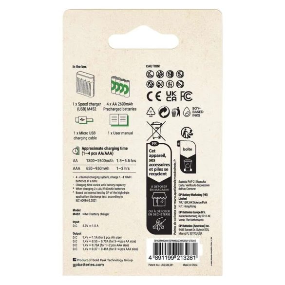 GP Akkumulátor töltő Speed M452 + 4xAA ReCyko 2600mAh
