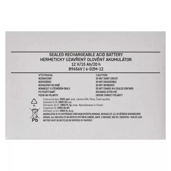 EMOS VONTATÁS ÓLOMAKKUMULÁTOR 12 V/15Ah B9656V