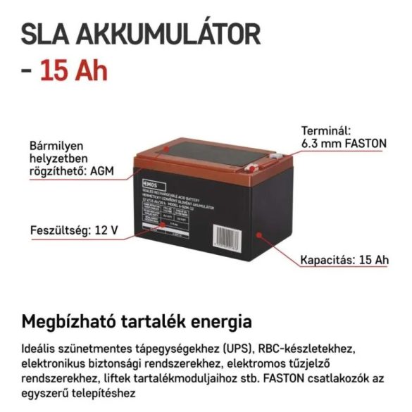 EMOS VONTATÁS ÓLOMAKKUMULÁTOR 12 V/15Ah B9656V