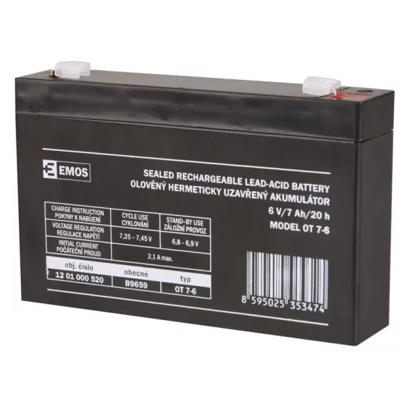 EMOS 6V/7Ah zselés zárt,savas ólomakkumulátor 151x34x94mm Faston T1 B9659