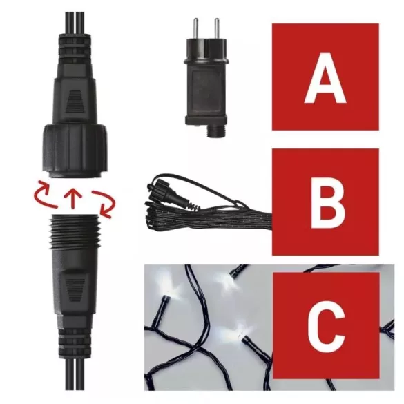 Alapkészlet Stand. sorolható füzérekhez,10m,kültéri,hideg fehér,időzítő  D1AC01