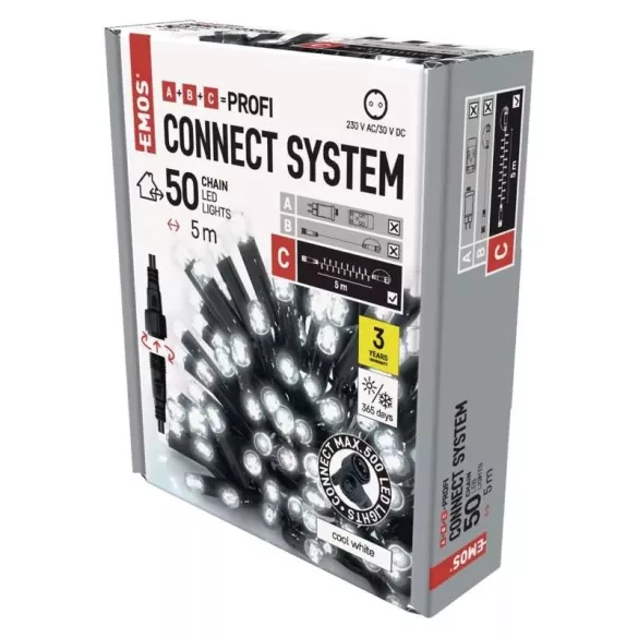 Profi LED sorolható füzér, fekete, 5 m, kültéri és beltéri, hideg fehér ZY2008