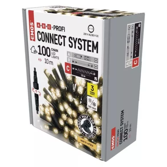 Profi LED sorolható füzér, fekete, 10 m, kültéri és beltéri, meleg fehér D2AW03