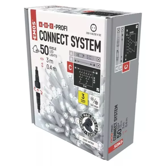 Profi LED sorolható füzér, fehér – jégcsapok, 3 m, kültéri, hideg fehér D2CC02