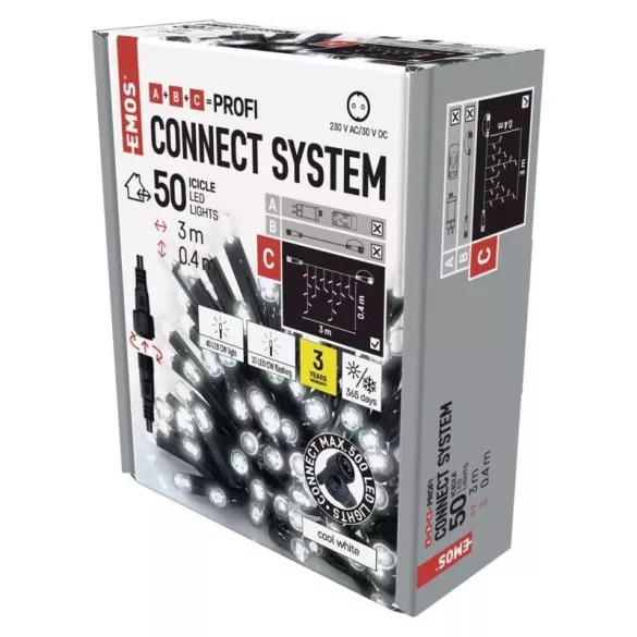 Profi LED sorolható füzér, villogó – jégcsapok, 3 m, kültéri, hideg fehér D2CC03