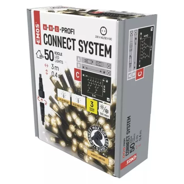 Profi LED sorolható füzér, villogó – jégcsapok, 3 m, kültéri, meleg fehér D2CW03