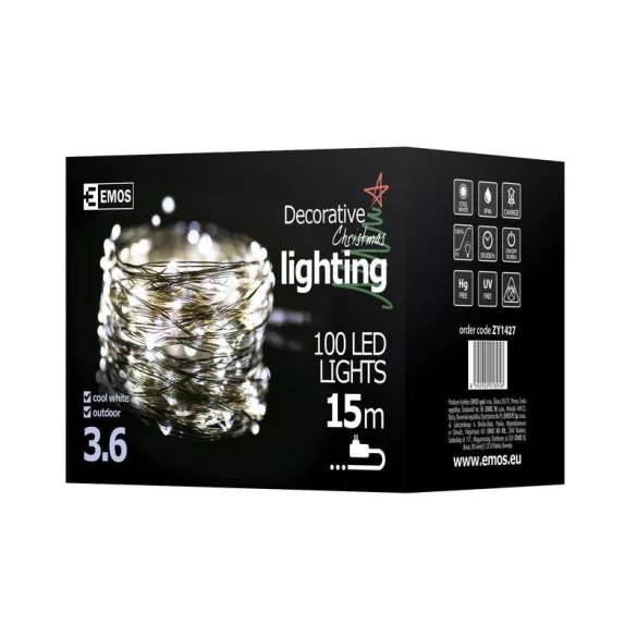 LED nano fényfüzér,ezüst,10m,kültéri és beltéri,hideg fehér ZY1427T / D3AC01