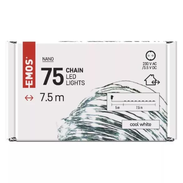 LED karácsonyi nano fényfüzér,zöld,7,5m,kültéri és beltéri,hideg fehér ZY1913T