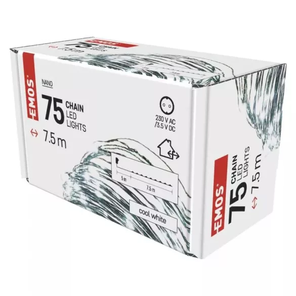 LED karácsonyi nano fényfüzér,zöld,7,5m,kültéri és beltéri,hideg fehér ZY1913T