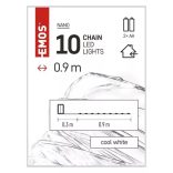 LED karácsonyi nano fényfüzér, ezüst, 0,9 m, 2x AA, beltéri, hideg fehér, ZY2196