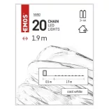 LED karácsonyi nano fényfüzér, 1,9 m, 2x AA, beltéri,hideg fehér, időzítő ZY1950