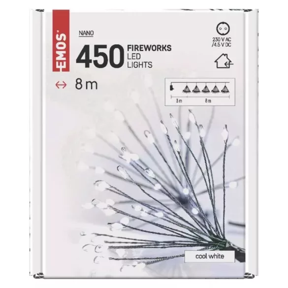 LED fényfüzér – fürtök, nano, 8 m, beltéri, hideg fehér, időzítő D3AC10