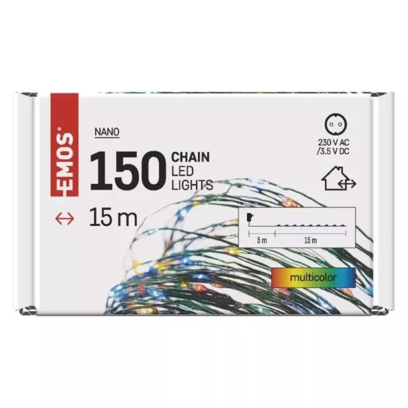 LED karácsonyi nano fényfüzér, zöld, 15 m, kültéri és beltéri,többszínű ZY1920T