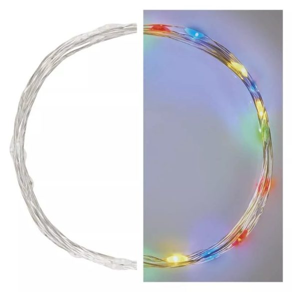 LED karácsonyi nano fényfüzér, 1,9 m, 2x AA, beltéri, többszínű, időzítő ZY1951