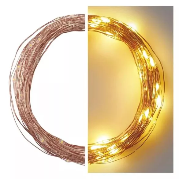 EMOS LED kar.nano fényfüzér,réz,10 m,kültéri-beltéri,meleg fehér, időzítő D3AW02