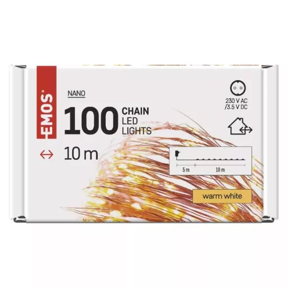 EMOS LED kar.nano fényfüzér,réz,10 m,kültéri-beltéri,meleg fehér, időzítő D3AW02