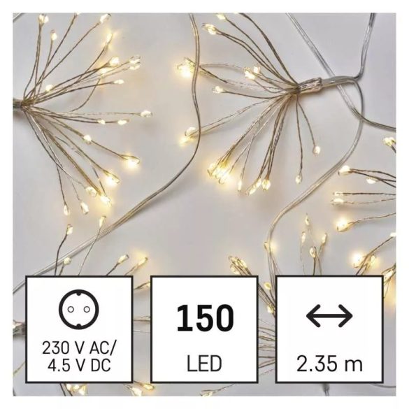LED fényfüzér – fürtök, nano, 2,35 m, beltéri, meleg fehér, időzítő D3AW08