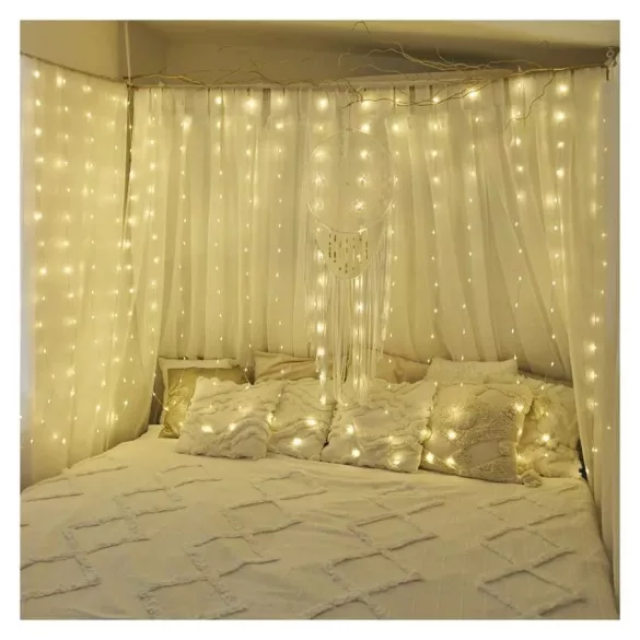 LED karácsonyi drop fényfüggöny, 1,7 x 1,5 m,kül- és beltéri,meleg fehér,D3CW02