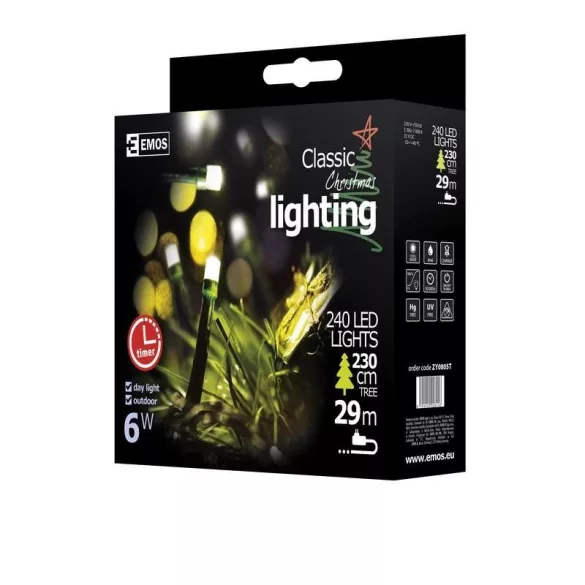 LED karácsonyi fényfüzér, 24 m, kültéri és beltéri, hideg fehér, időzítő ZY0805T