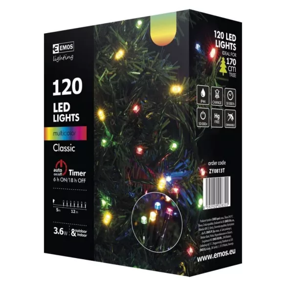 EMOS FÉNYFÜZÉR CLASSIC 12M 120LED IP44 IDŐZÍTŐ SZÍNES ZY0813T / D4AM03