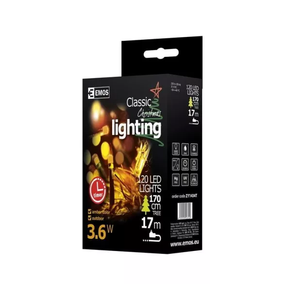 LED karácsonyi fényfüzér, 12 m, kültéri és beltéri, vintage, időzítő ZY1434T