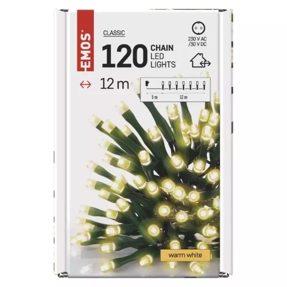 LED karácsonyi fényfüzér, 12 m, kültéri és beltéri, meleg fehér, időzítő ZY1703T