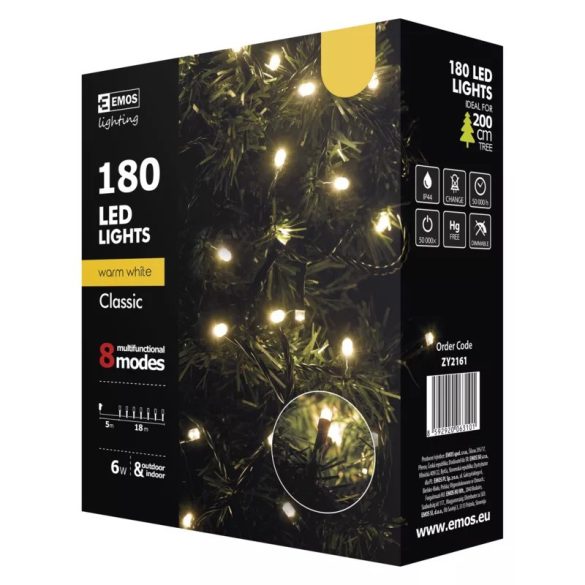 LED karácsonyi fényfüzér,18m,kültéri és beltéri,meleg fehér,programokkal ZY2161