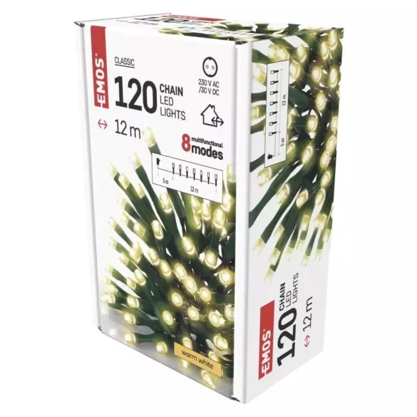 LED karácsonyi fényfüzér, zöld, 12 m, kültéri és beltéri, meleg fehér D4AW09